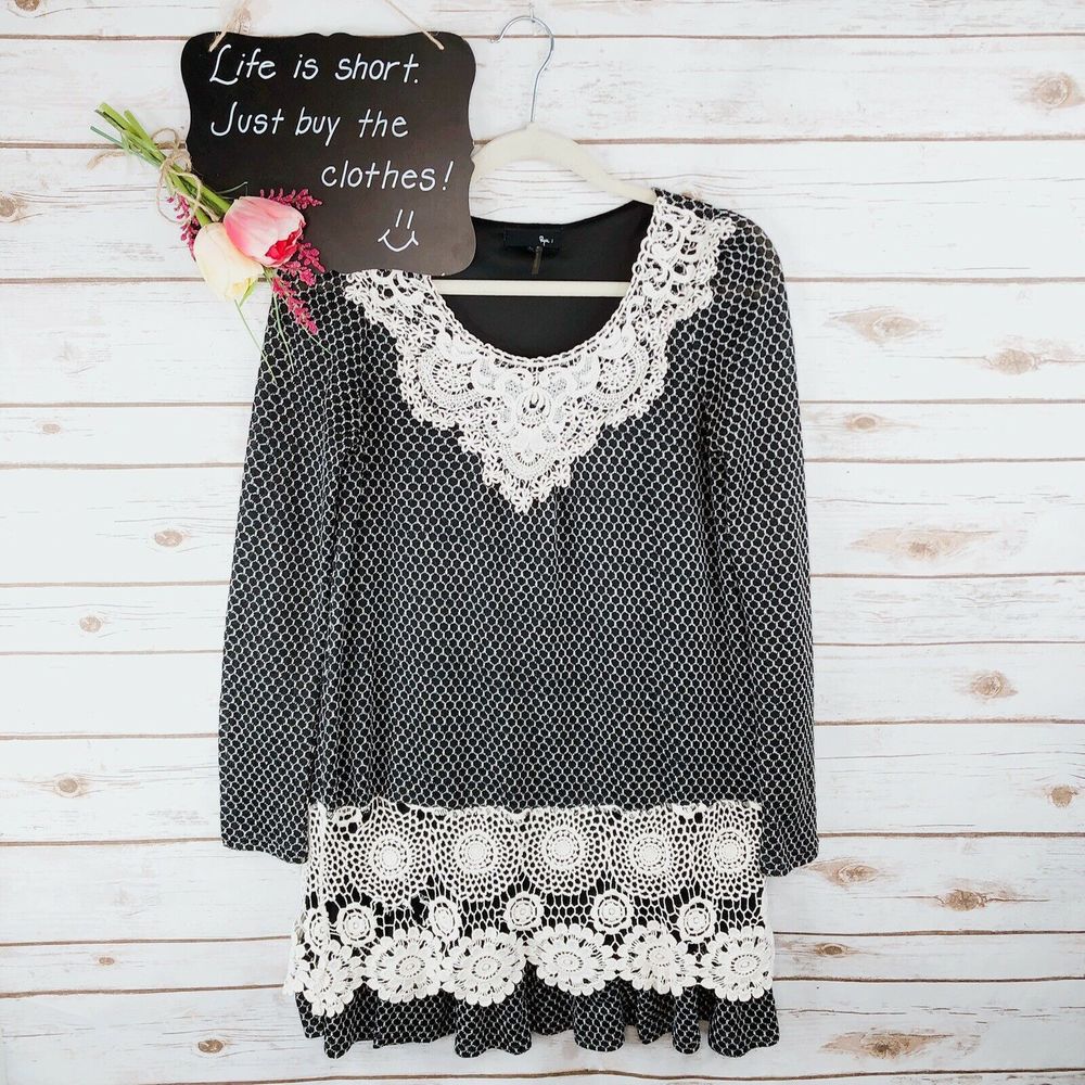 RYU Dress Size M Floral Crochet Shift Cotton Blend